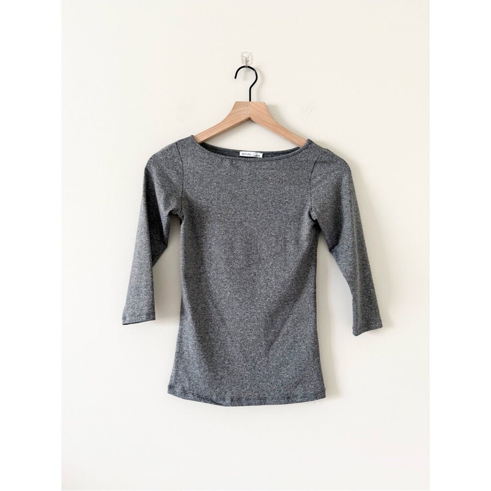 Zara W/B Collection Gray Heathered 3/4 Sleeve Tee Rounded Neckline Size S
